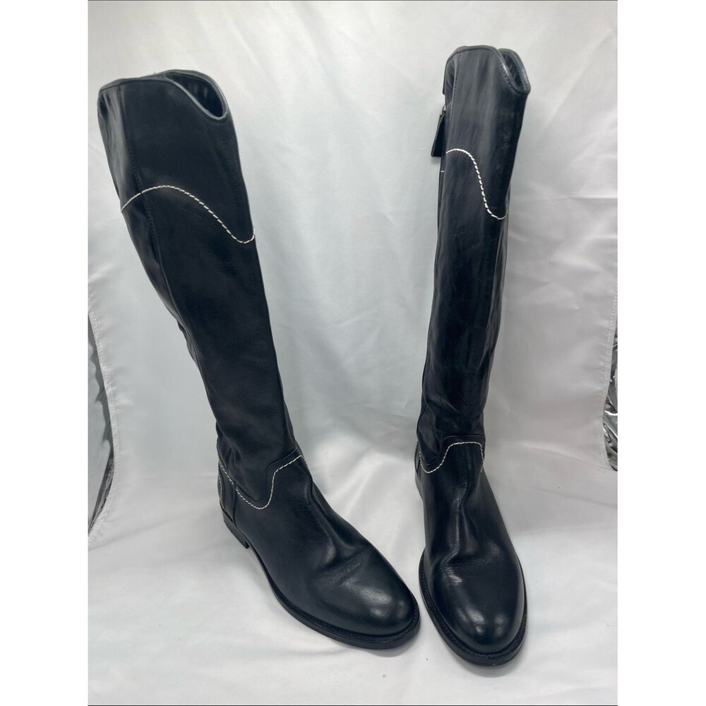 Boden Tall Leather Black Riding Boots Contrast Stitching